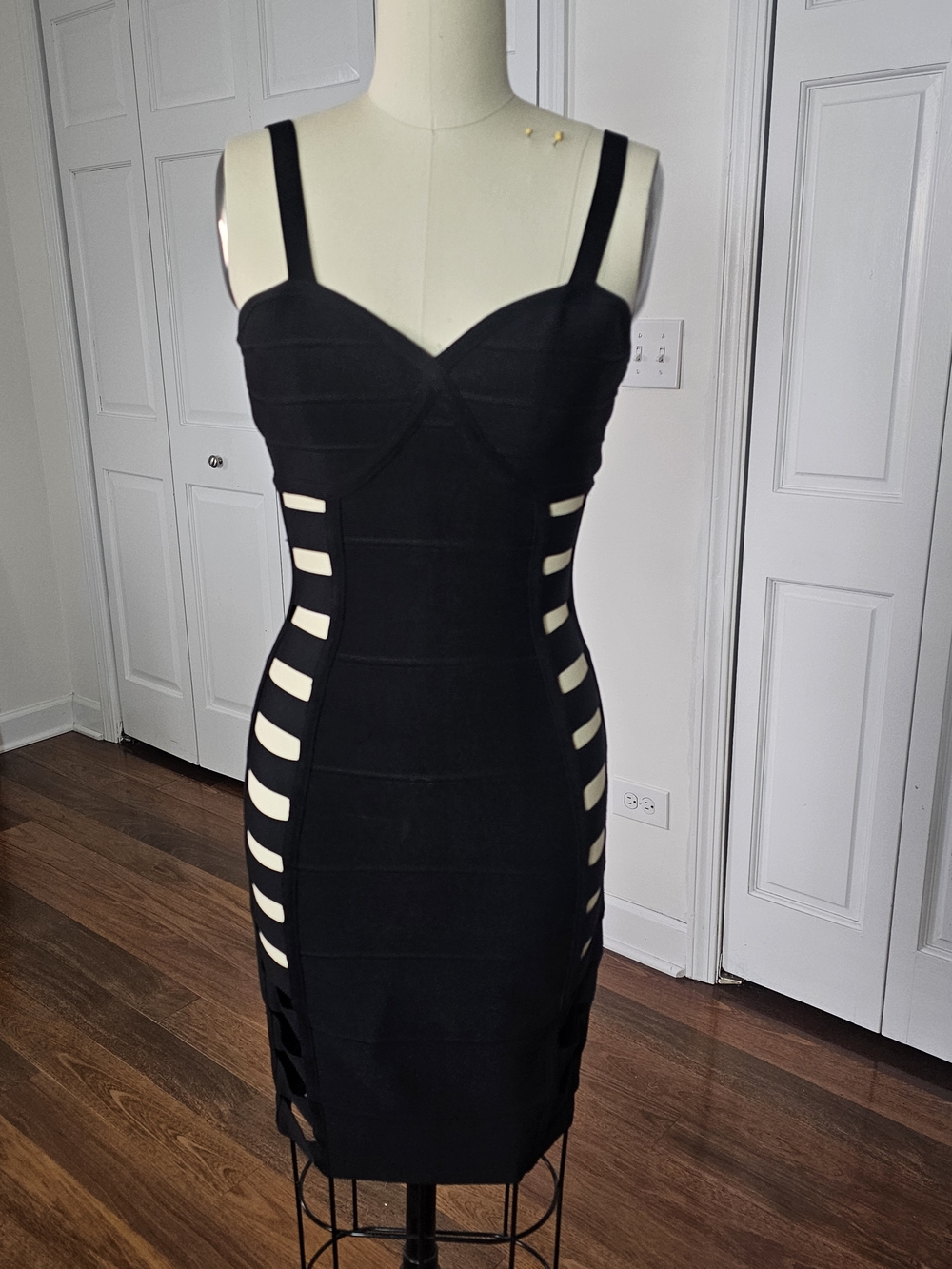 bebe Black Bandage Dress with Branded Gold Zipper Pull